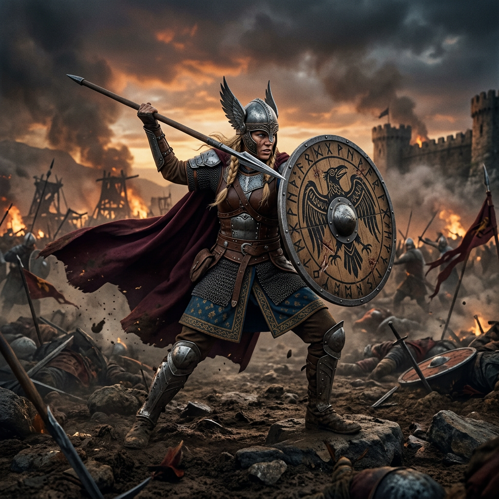 Valkyrie defending in battle stance